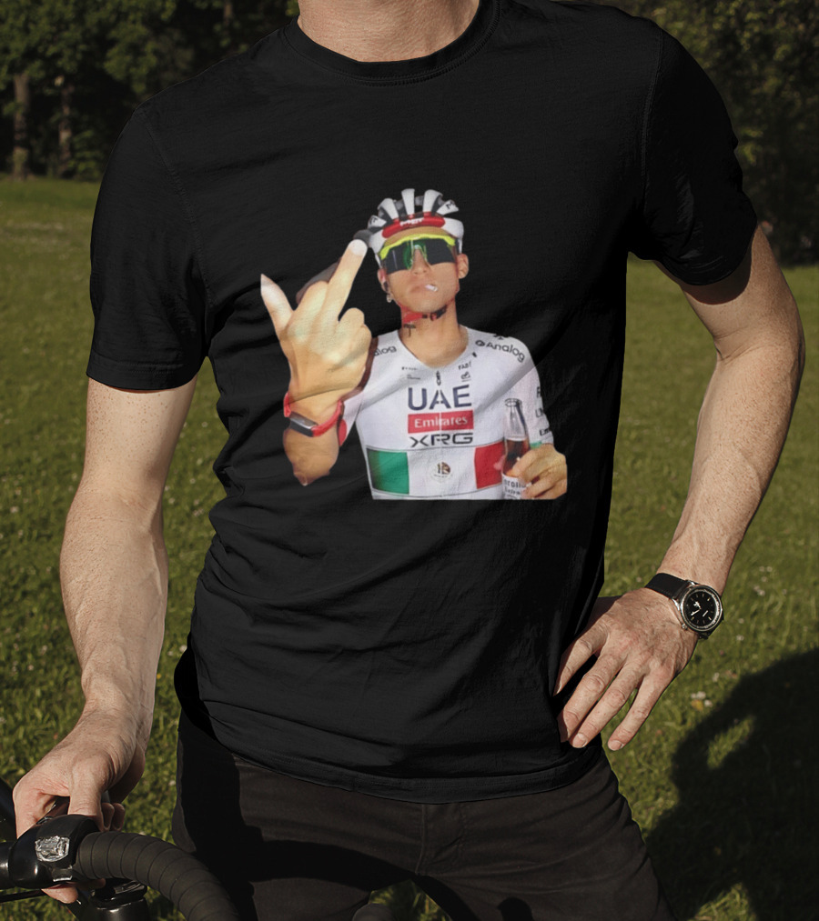 UAE Emirates Cyclist Isaac Del Toro Middle Finger Smoking With Beer T-Shirt
