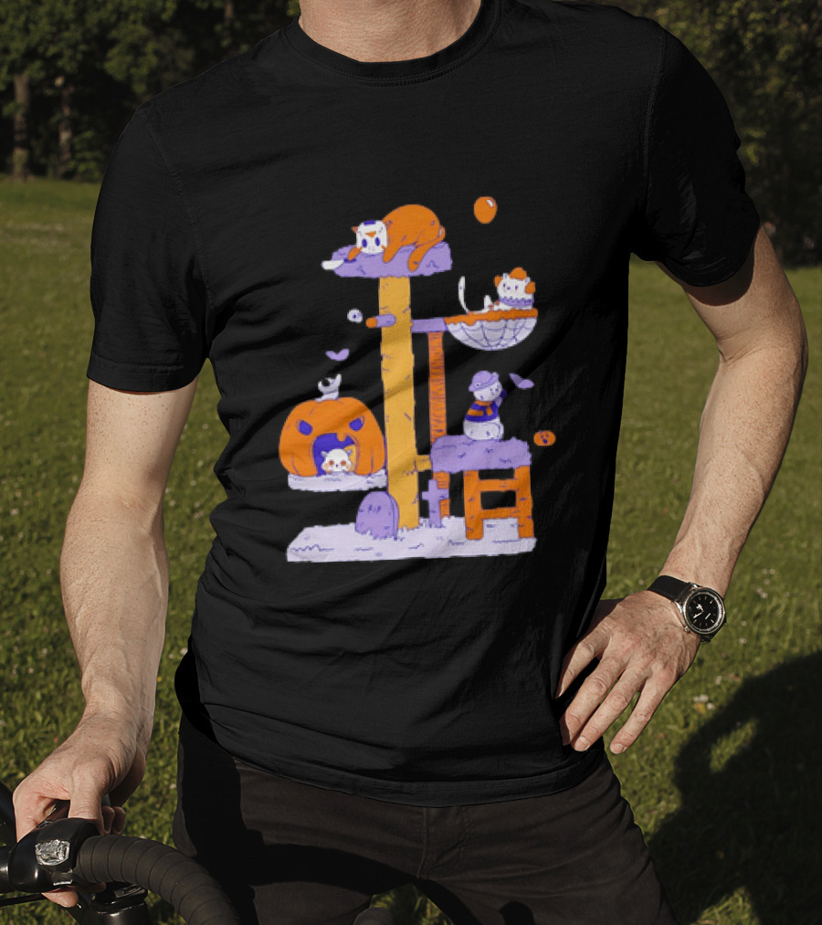 Cat Horror Pumpkin Tree Halloween Cats T-Shirt