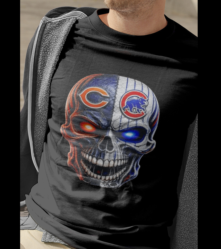 Chicago Bears Cubs Skull Split T-Shirt