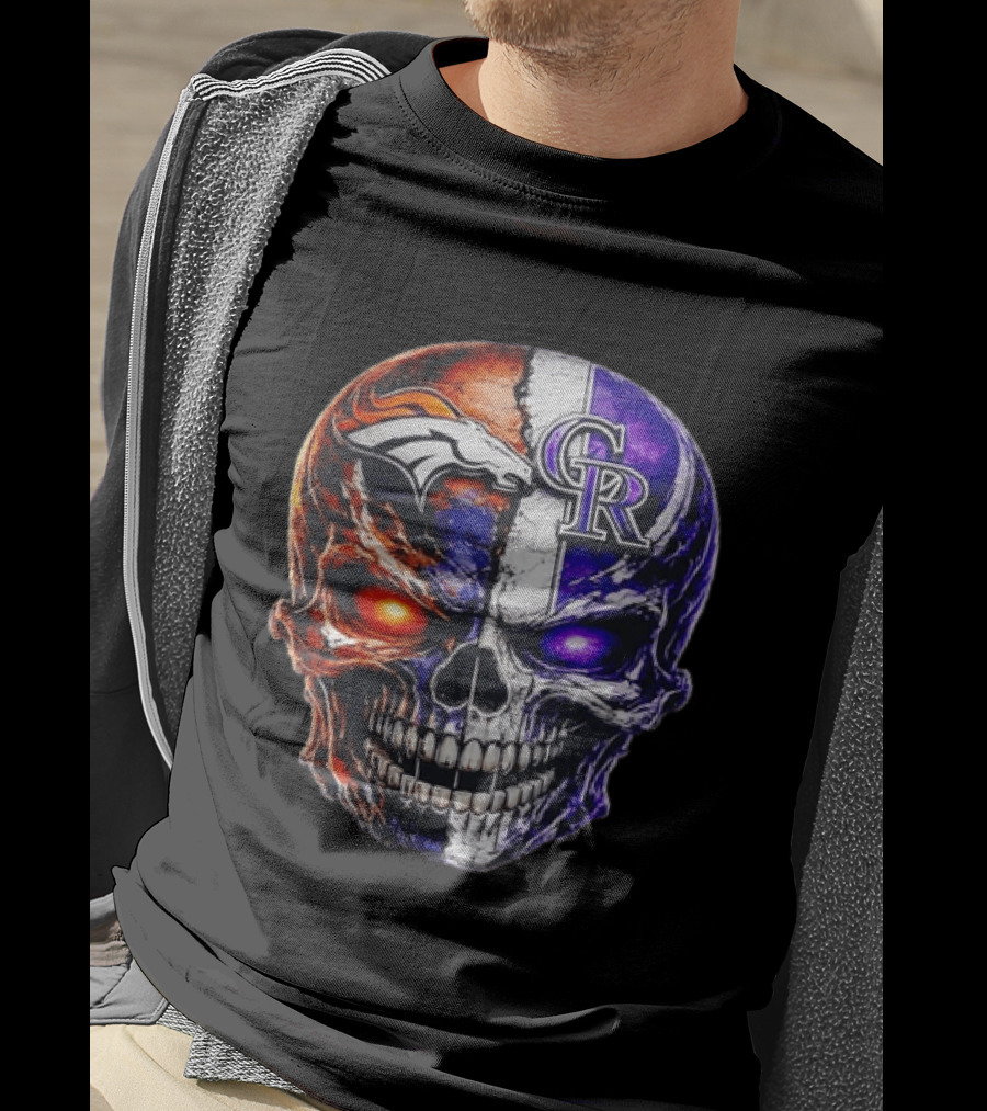 Denver Broncos Colorado Rockies Split Skull Team Spirit T-Shirt