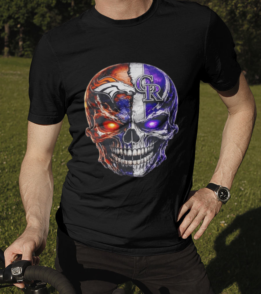 Denver Broncos Colorado Rockies Split Skull Team Spirit T-Shirt