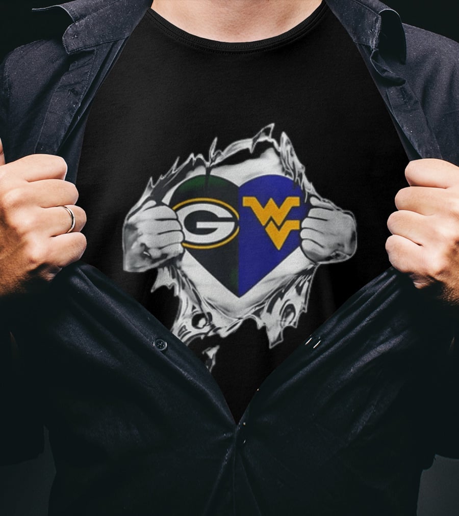 Green Bay Packers West Virginia Mountaineers Heart Rip T-Shirt