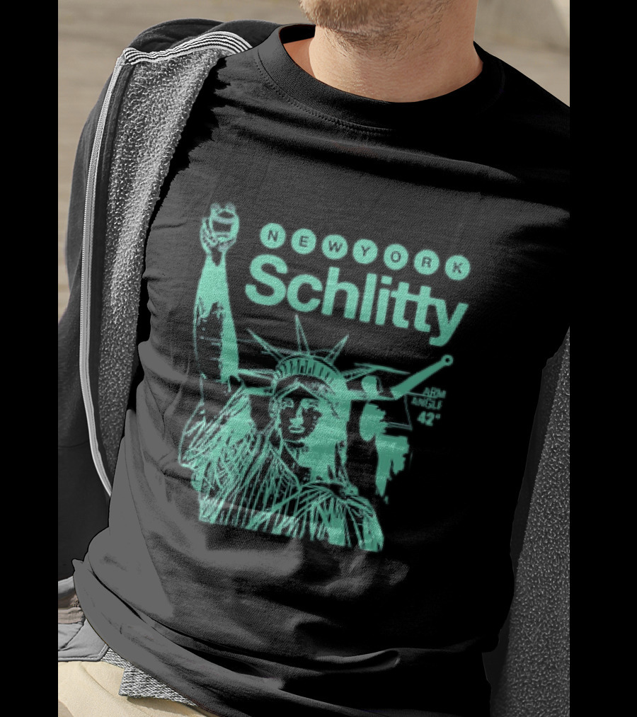 New York Schlitty Statue Liberty ARM Angle New York Baseball T-Shirt