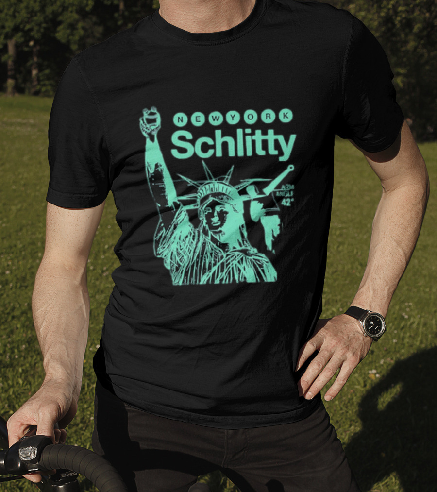 New York Schlitty Statue Liberty ARM Angle New York Baseball T-Shirt