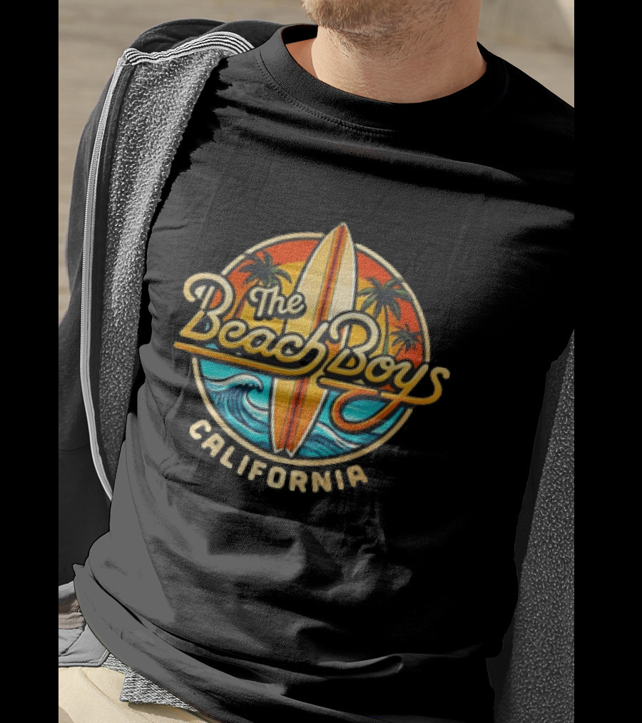 The Beach Boys California Surfboard Palm Trees Ocean Wave T-Shirt