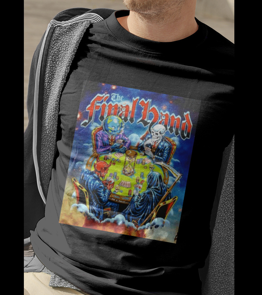 The Final Hand Poker Game Skeleton Grim Reaper Skull Players Atmosphere T-Shirt