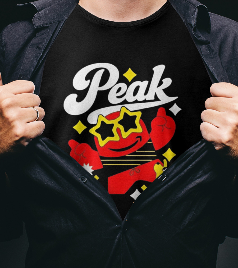 Peak 2026 Red Character With Star Glasses And Yellow Dog T-Shirt