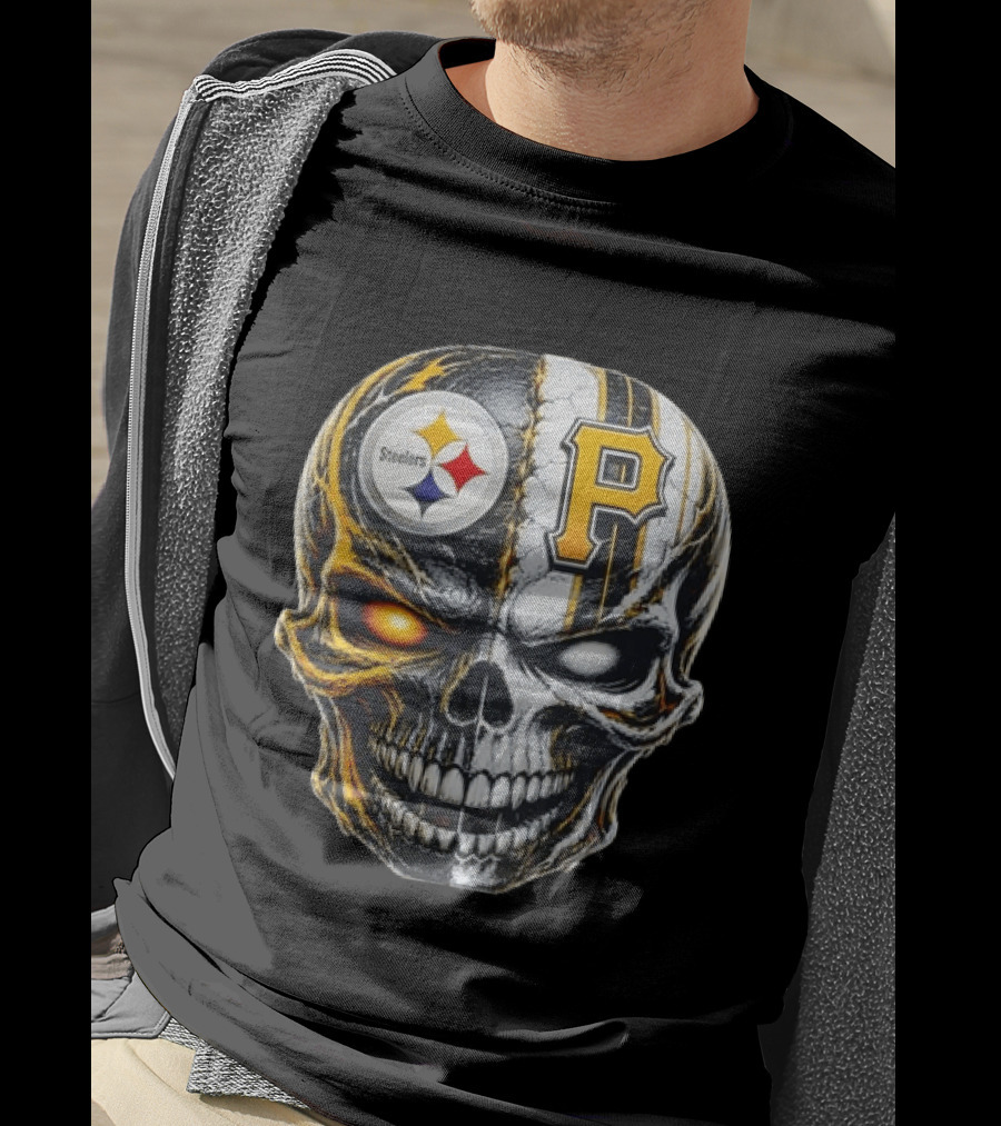 Pittsburgh Pride Skull Steelers Pirates Sports Fusion T-Shirt