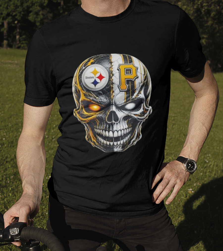 Pittsburgh Pride Skull Steelers Pirates Sports Fusion T-Shirt