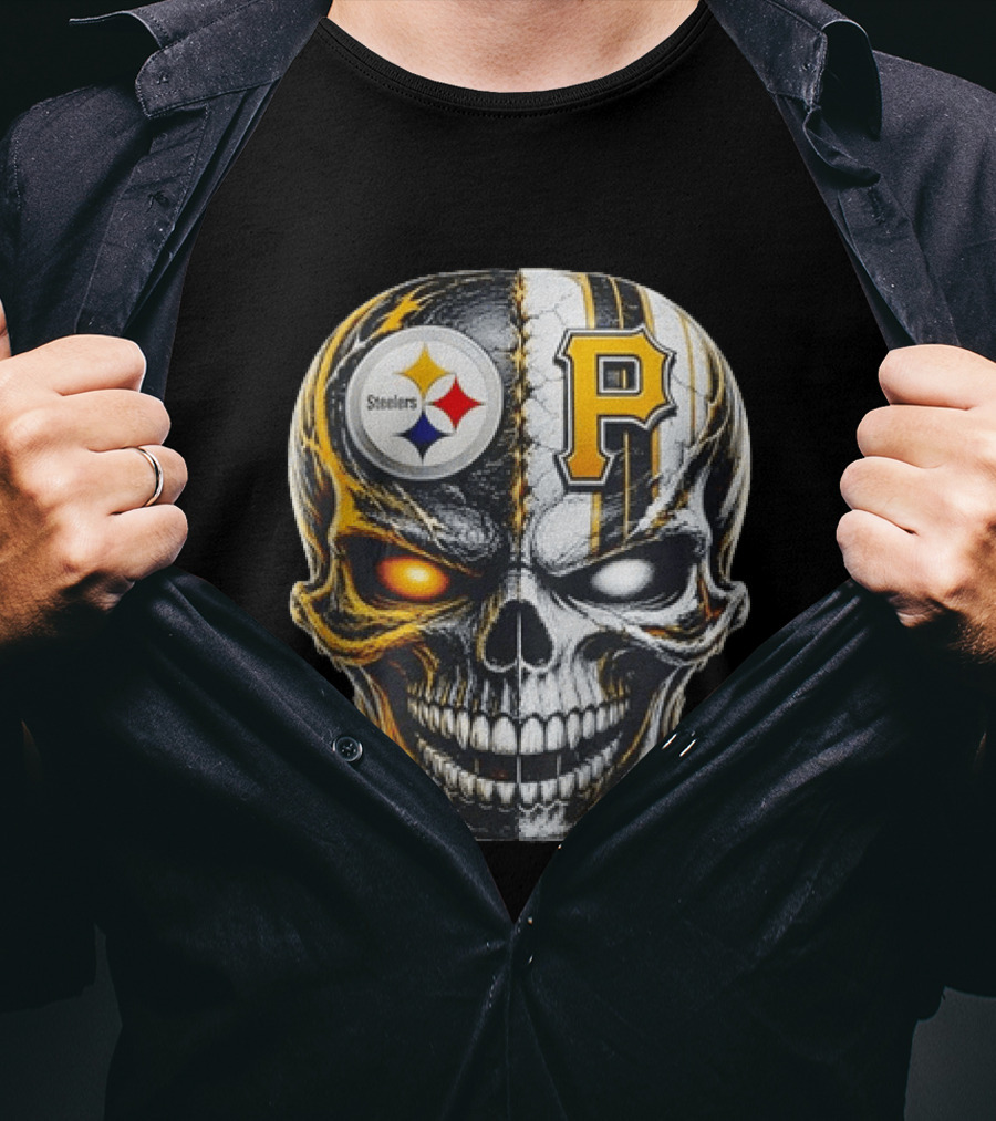 Pittsburgh Pride Skull Steelers Pirates Sports Fusion T-Shirt