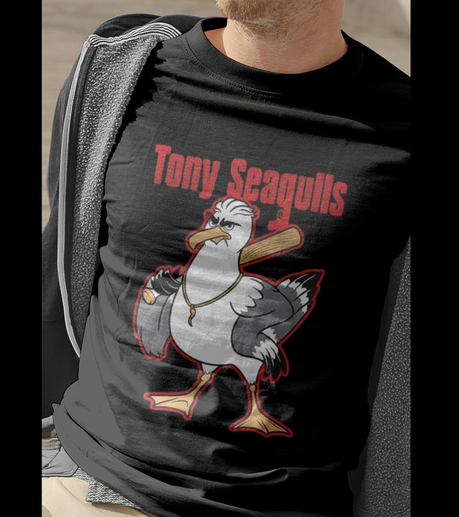 Tony Seagulls Baseball Cartoon Character With Bat T-Shirt