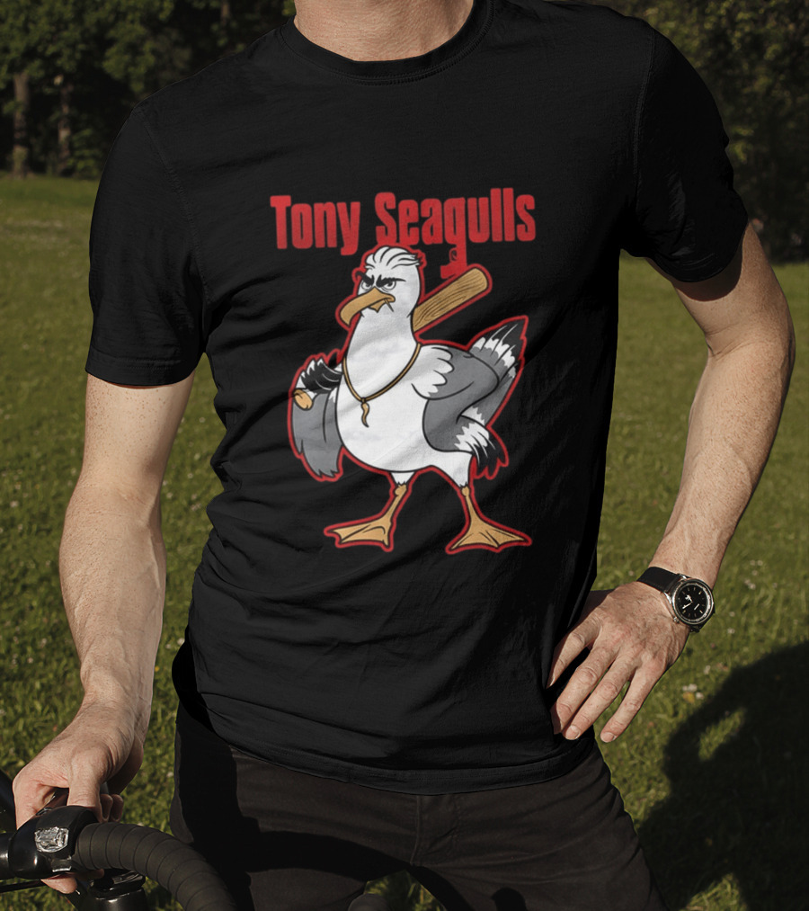 Tony Seagulls Baseball Cartoon Character With Bat T-Shirt