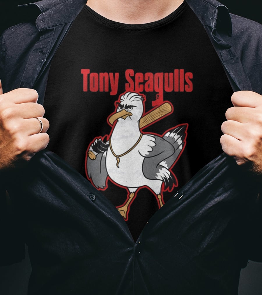 Tony Seagulls Baseball Cartoon Character With Bat T-Shirt