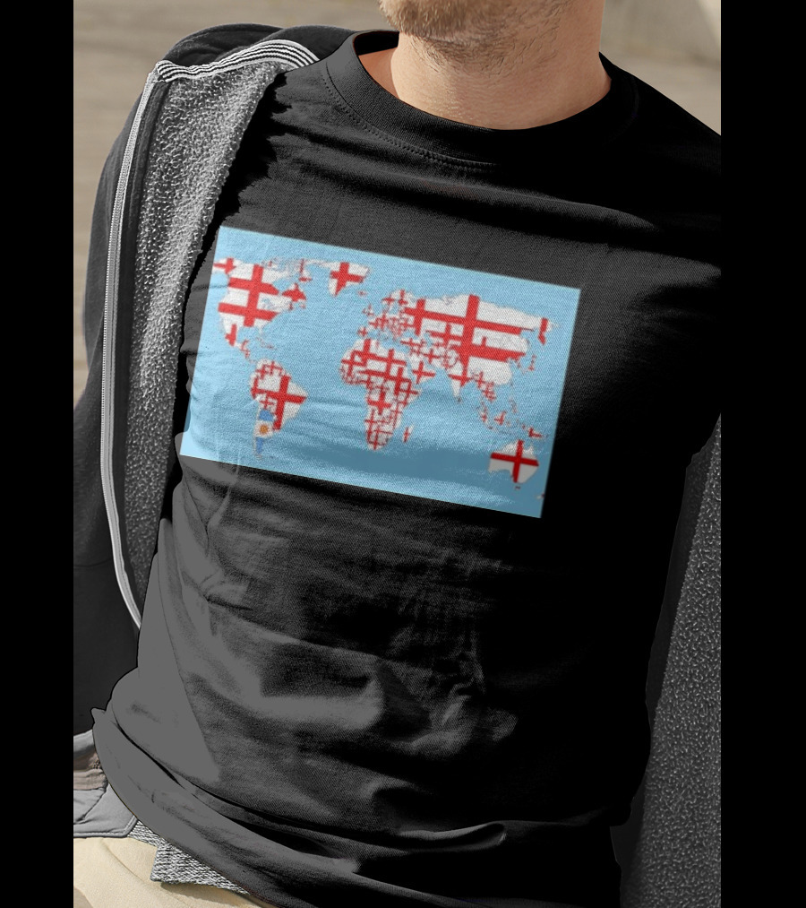 World Map With England Cross And Argentina Flag T-Shirt