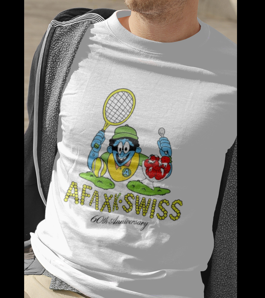 AFAXK Swiss 60th Anniversary Tennis Racket And Strawberry Ice Cream Celebration T-Shirt