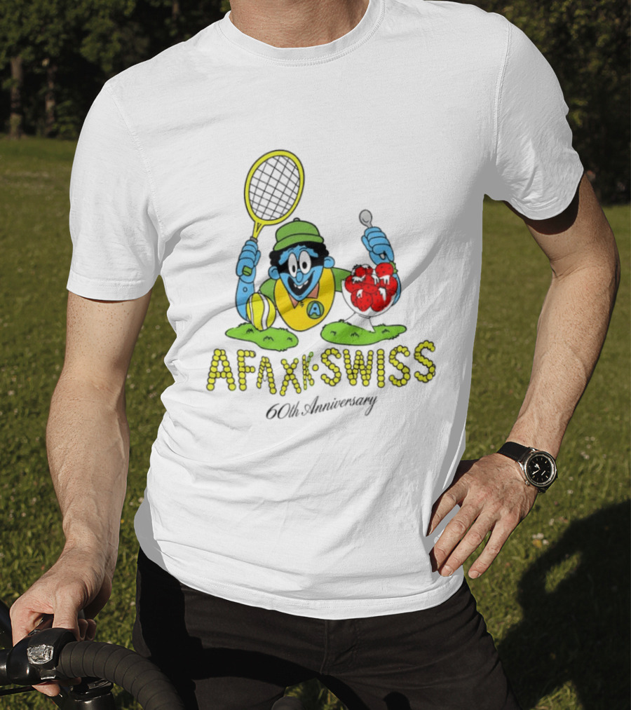 AFAXK Swiss 60th Anniversary Tennis Racket And Strawberry Ice Cream Celebration T-Shirt