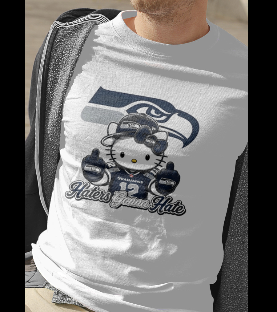 Hello Kitty Seattle Seahawks Haters Gonna Hate Middle Finger 12 T-Shirt