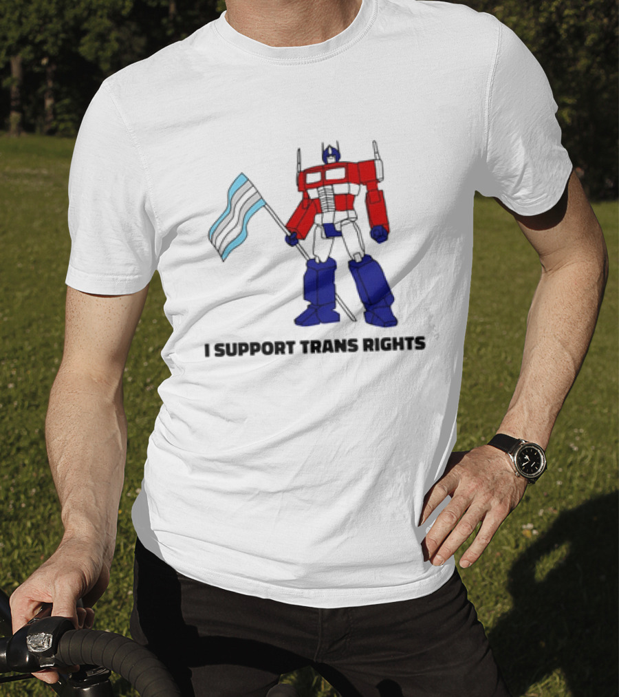 I Support Trans Rights Robot With Flag T-Shirt