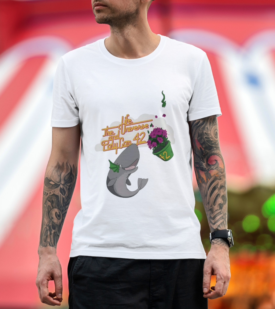 Life The Universe And Poly Con 42 Whale And Flowerpot T-Shirt