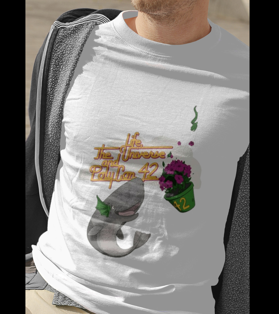Life The Universe And Poly Con 42 Whale And Flowerpot T-Shirt