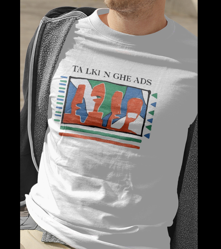 TA LKI N GHE ADS Bold Abstract Faces With Blue Green Accents T-Shirt