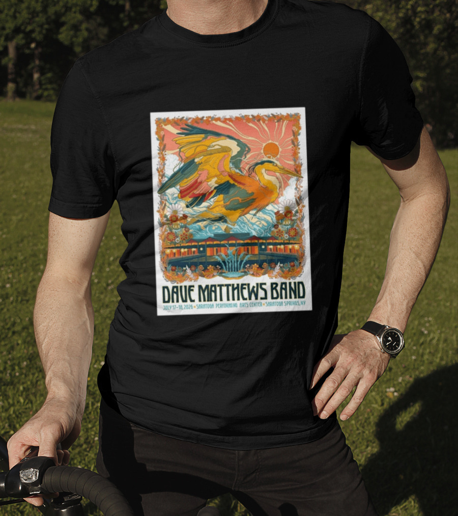 Dave Matthews Band July 17 18 2026 Saratoga Performing Arts Center Heron Art Saratoga Springs NY T-Shirt