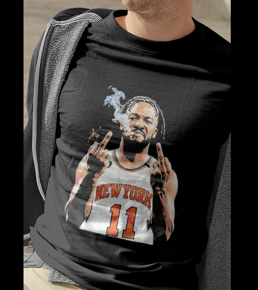 New York Knicks Jalen Brunson 11 Smoking Cigar Middle Finger Pose T-Shirt