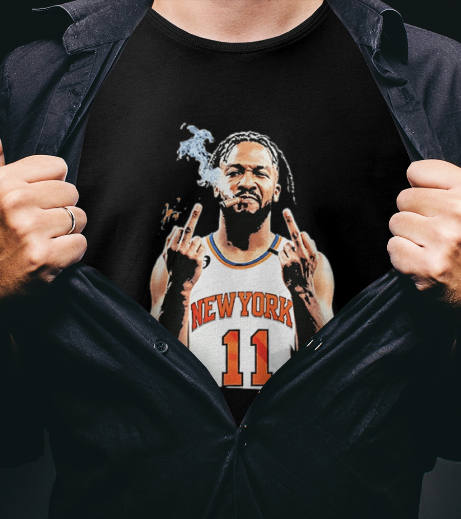 New York Knicks Jalen Brunson 11 Smoking Cigar Middle Finger Pose T-Shirt