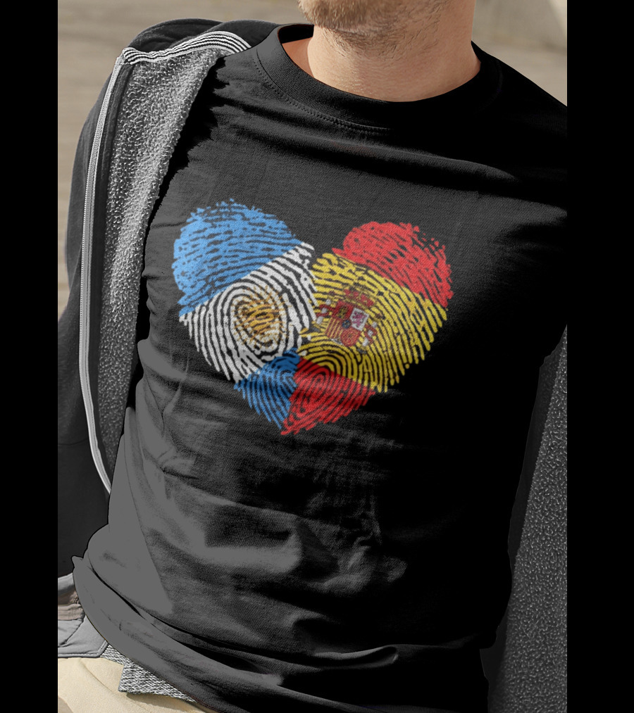 Half Spain Half Argentine Heart Fingerprints Flags Spain Argentina T-Shirt