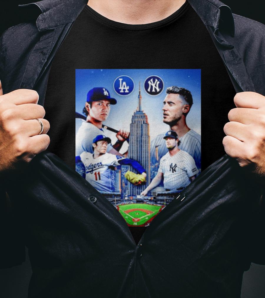 Los Angeles Dodgers Vs New York Yankees Shohei Ohtani Yoshinobu Yamamoto Baseball City Skyline T-Shirt