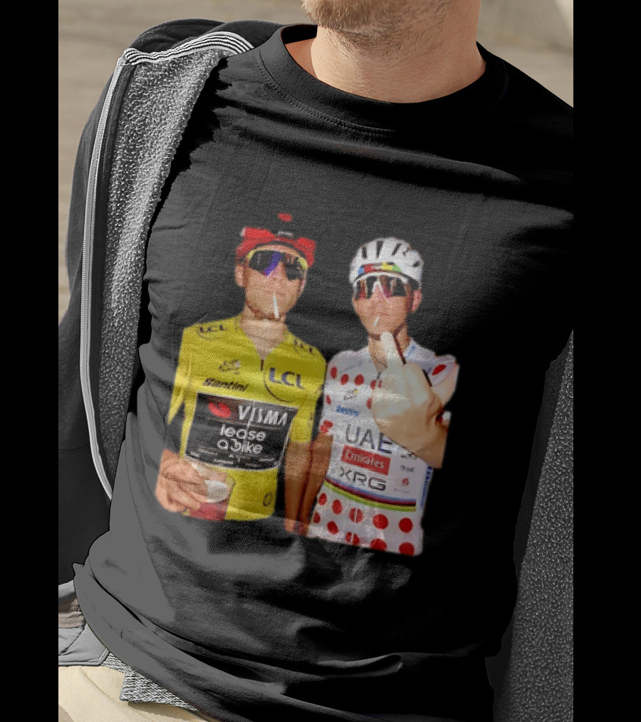Jonas Vingegaard Tadej Pogačar 2026 Tour De France Visma UAE LCL Santini Emirates XRG Visor Beer Gesture T-Shirt