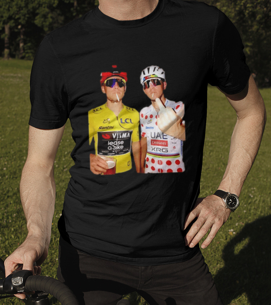 Jonas Vingegaard Tadej Pogačar 2026 Tour De France Visma UAE LCL Santini Emirates XRG Visor Beer Gesture T-Shirt