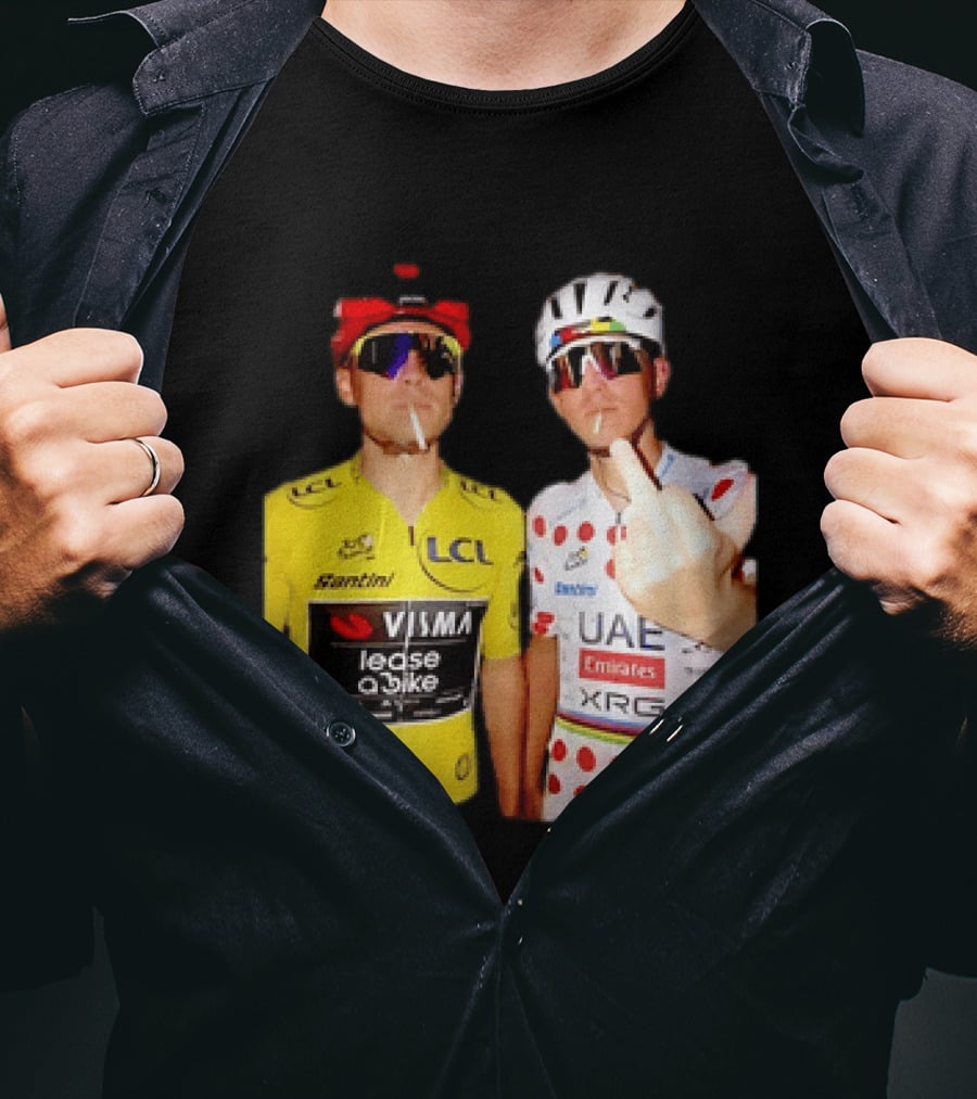 Jonas Vingegaard Tadej Pogačar 2026 Tour De France Visma UAE LCL Santini Emirates XRG Visor Beer Gesture T-Shirt