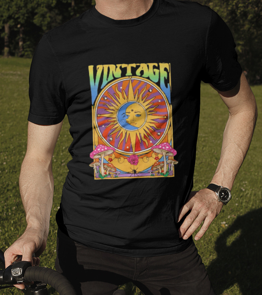 Vintage Sun Moon Celestial Psychedelic Mushrooms T-Shirt