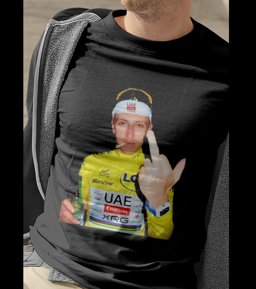 Tadej Pogačar Yellow Jersey Middle Finger Tour De France UAE Emirates LCL Santini T-Shirt