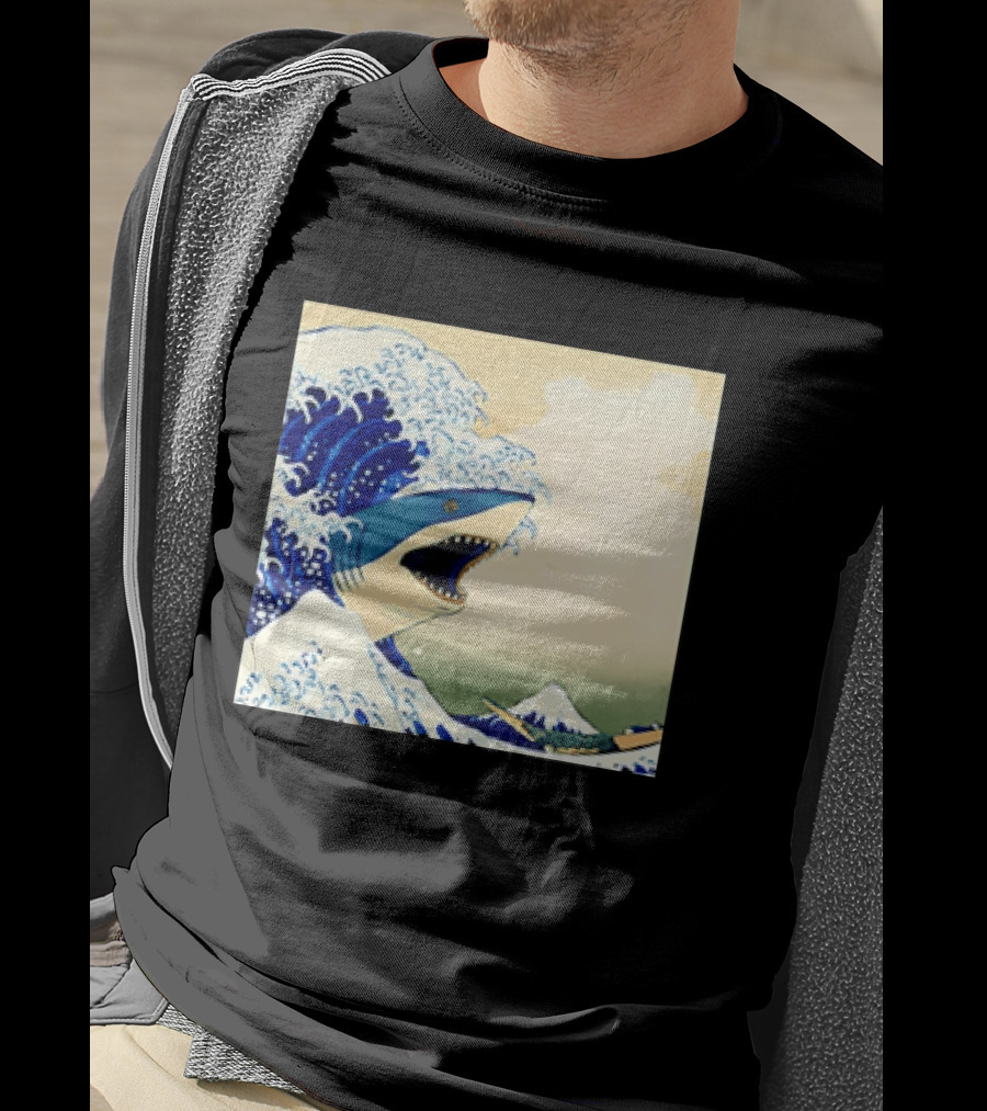 The Great Wave Off Kanagawa Sharks Fusion Art Japan Ukiyo E T-Shirt