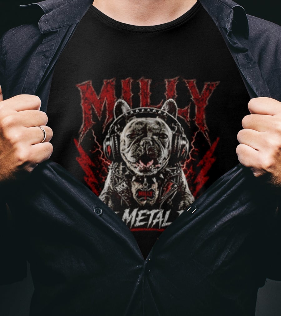 Milly The Metal Dog Headphones Red Lightning Jacket T-Shirt