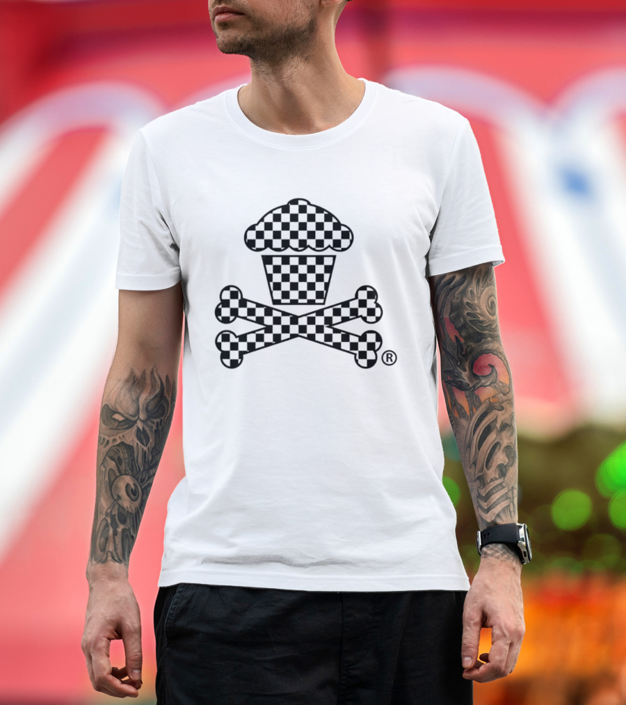 Checkered Cupcake Skull And Crossbones T-Shirt