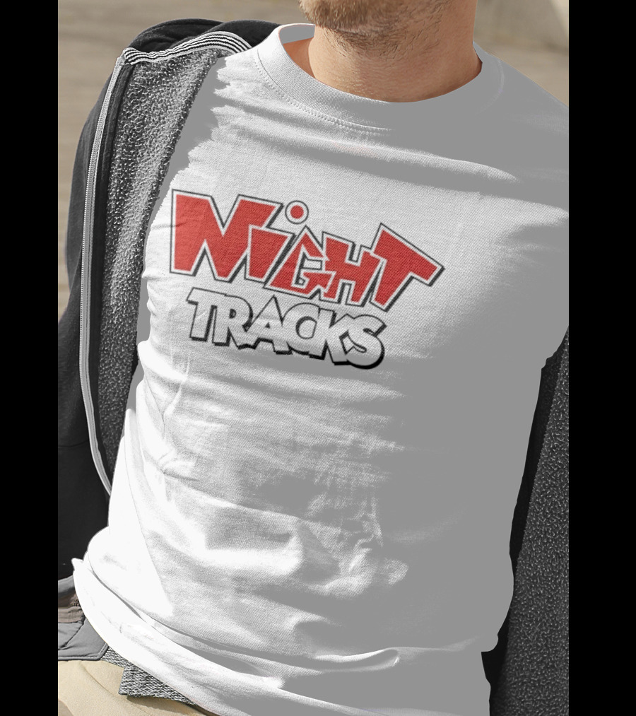 Night Tracks Retro Cartoon Style Bold Red And Black T-Shirt