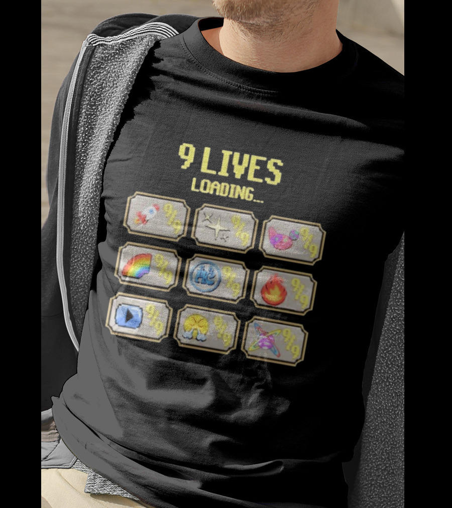 9 Lives Loading Rocket Cat Rainbow Fire Emoji Symbols Cvtscape Alleycvt T-Shirt