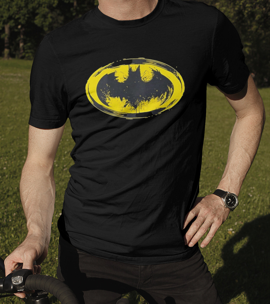 Batman Distressed Yellow Oval T-Shirt