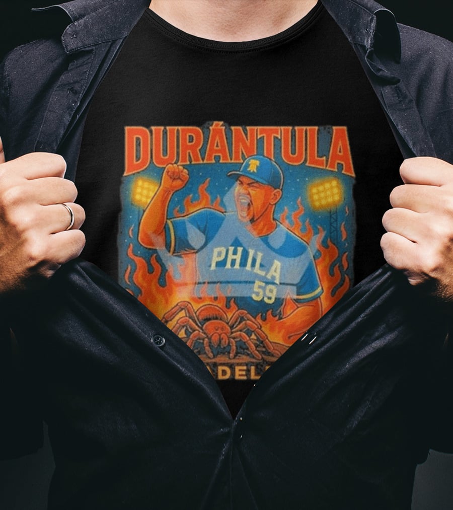 Durantula Philadelphia Phila 59 Baseball Flames Spider T-Shirt