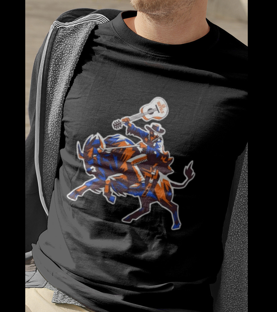 Lacrosse Go Buffalo Cowboy Riding Guitar Wielding Bull T-Shirt