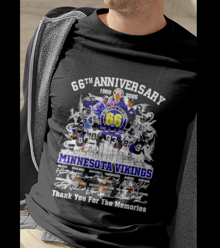 Minnesota Vikings 66th Anniversary 1960 2026 Legends Collage Thank You For The Memories T-Shirt