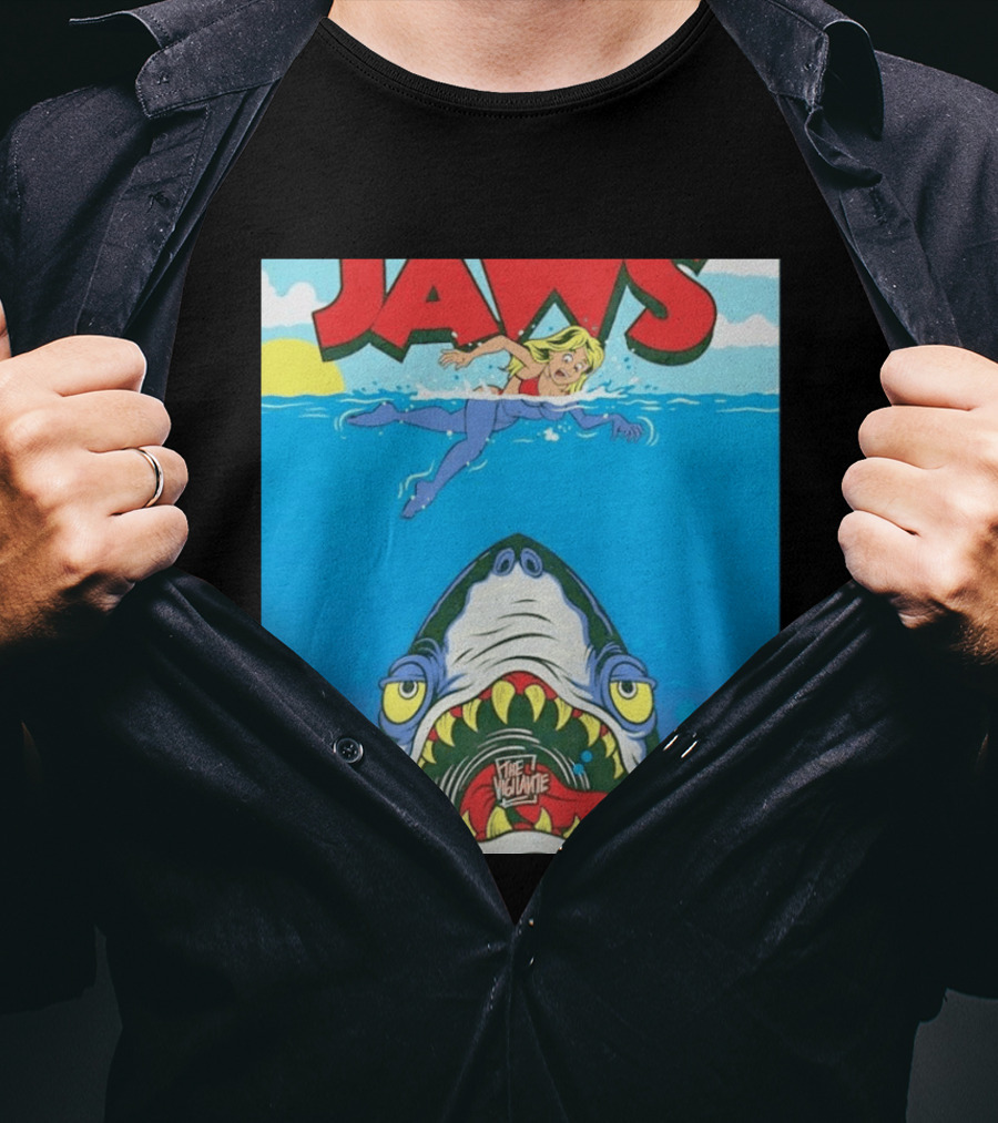 The Vigilante Jaws Shark Attack Comic Cartoon T-Shirt