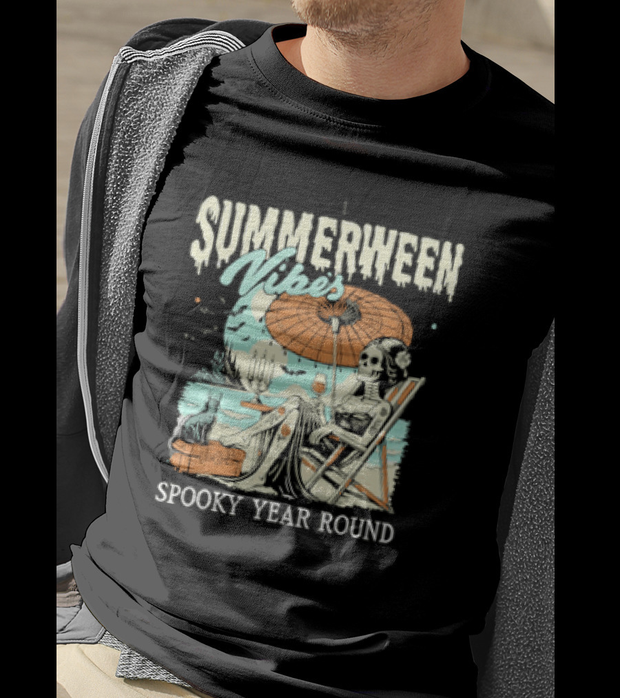 Summerween Vibes Skeleton Spooky Year Round T-Shirt