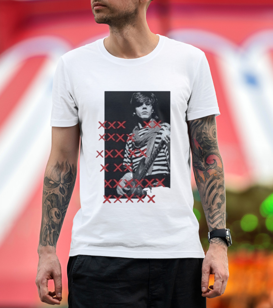 John Taylor X Punk Masters Striped Bass Guitar Image Red XXX Marks T-Shirt