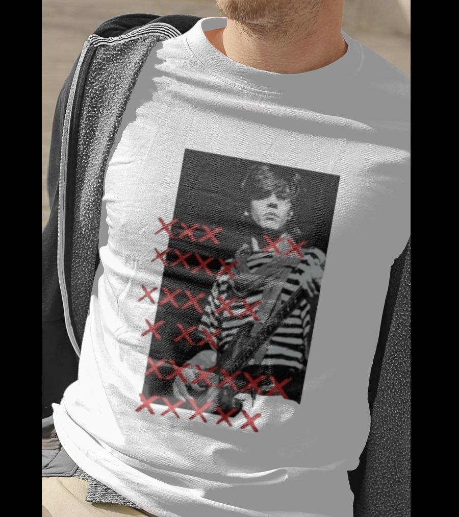 John Taylor X Punk Masters Striped Bass Guitar Image Red XXX Marks T-Shirt