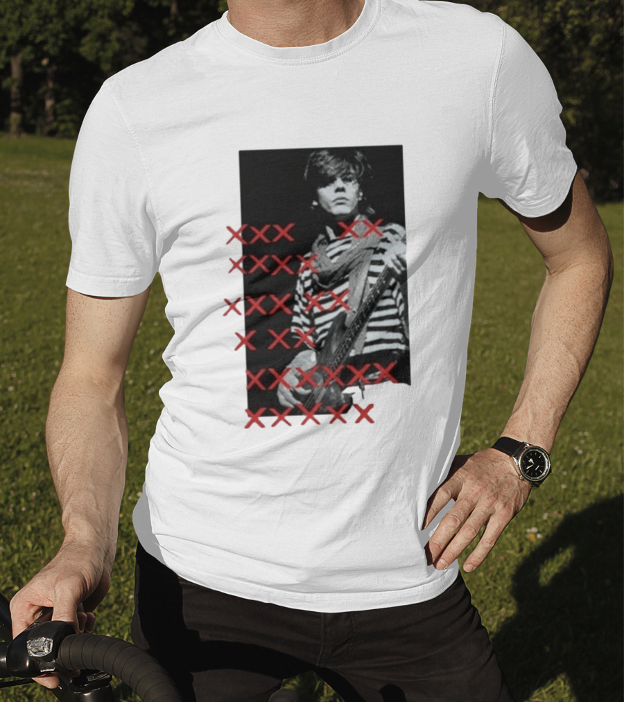 John Taylor X Punk Masters Striped Bass Guitar Image Red XXX Marks T-Shirt