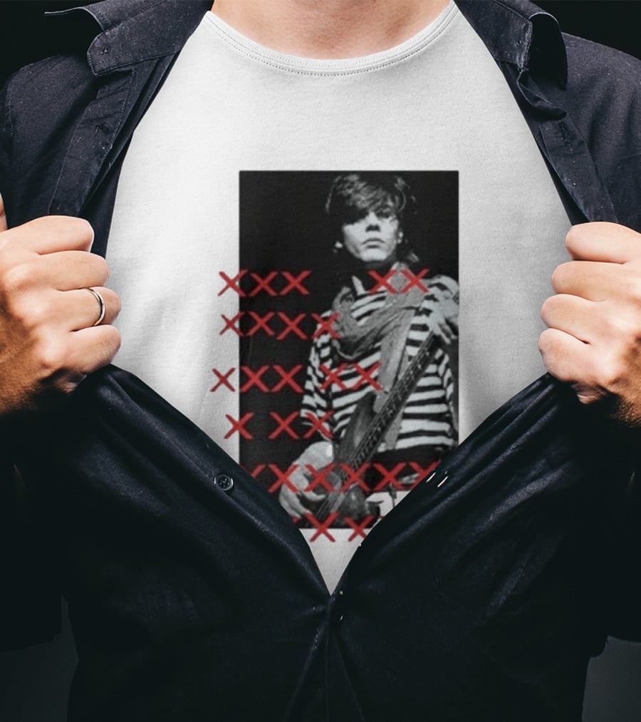 John Taylor X Punk Masters Striped Bass Guitar Image Red XXX Marks T-Shirt